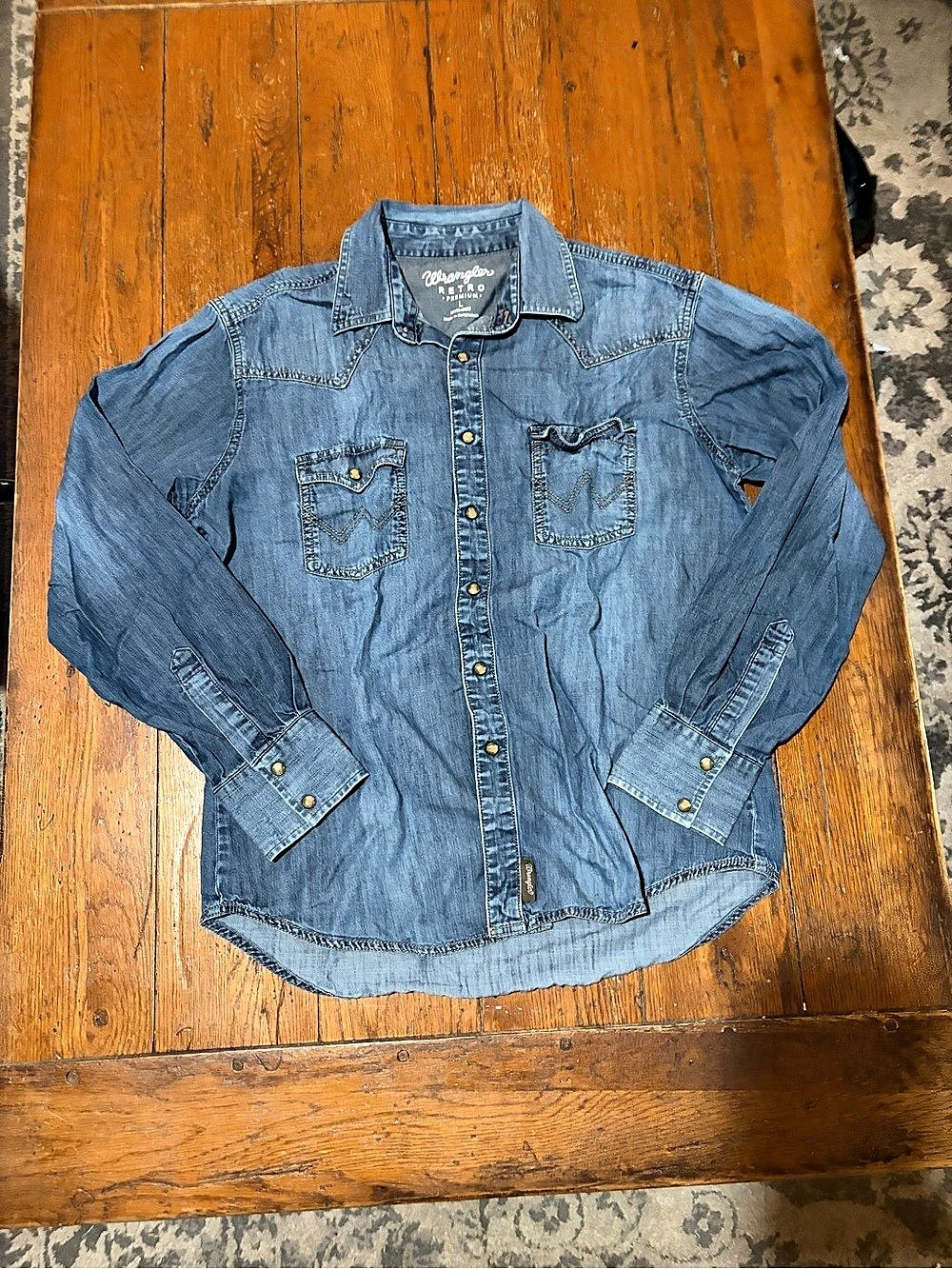 Wrangler Retro Premium Denim Snap Western Shirt Size Large